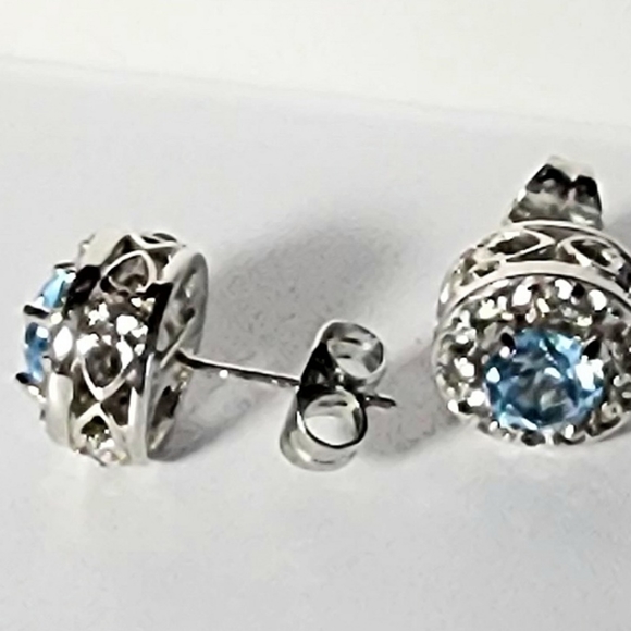 COPY - Sterling silver stud earrings with aquamarine cubic zirconia. - Picture 2 of 4